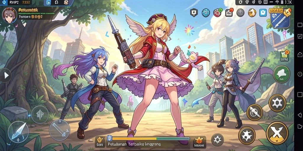 Screenshot gameplay RVIP2 yang menampilkan karakter anime yang beraksi.